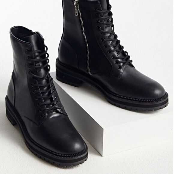 NEW Urban Outfitters UO Black Leather Utility Combat Lace Zip Boots 8 main image 4